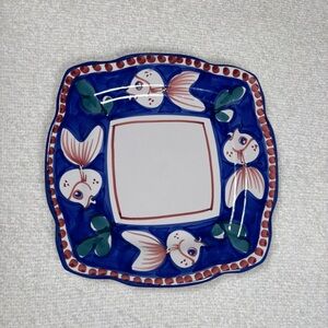 vintage solimene vietri italy pottery art blue fish square plate coquette whimsy
